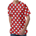 Red And White Volleyball Pattern Print Men's Velvet T-Shirt