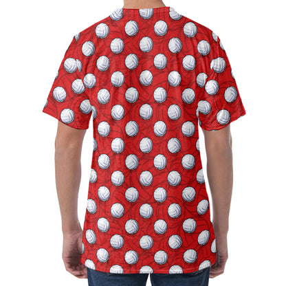 Red And White Volleyball Pattern Print Men's Velvet T-Shirt