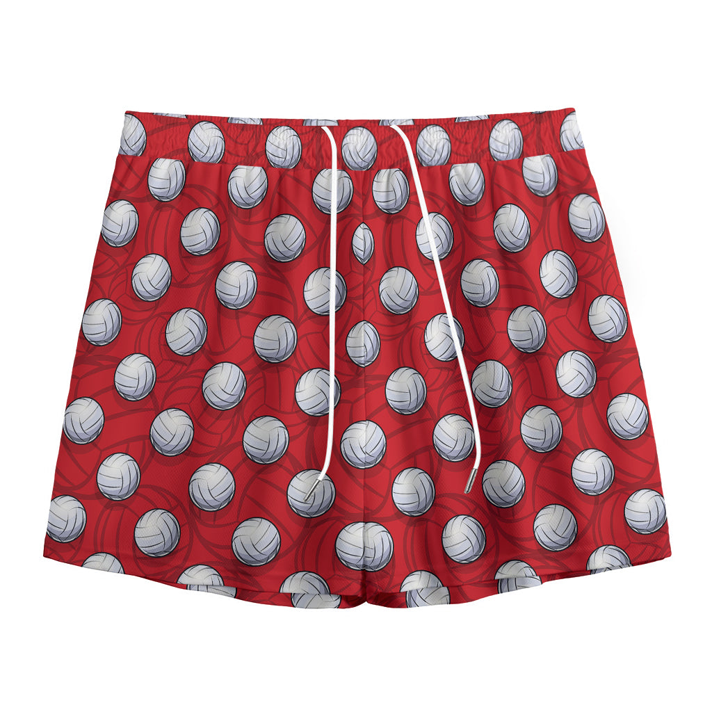 Red And White Volleyball Pattern Print Mesh Shorts