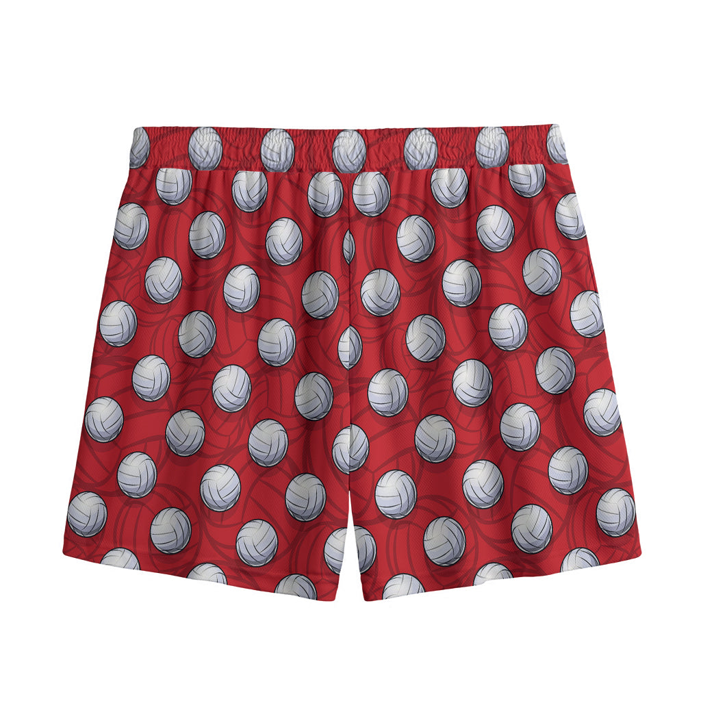 Red And White Volleyball Pattern Print Mesh Shorts
