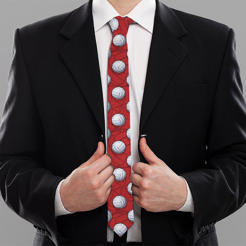 Red And White Volleyball Pattern Print Necktie
