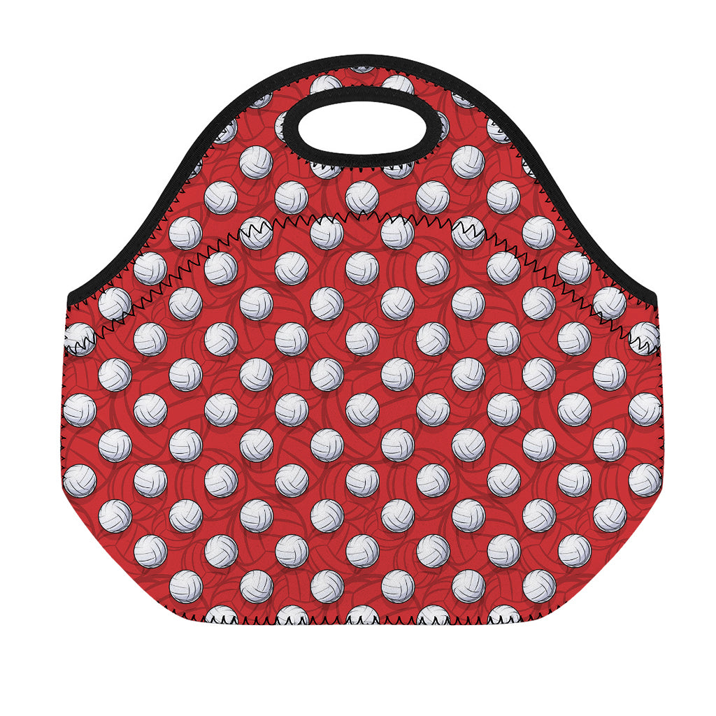 Red And White Volleyball Pattern Print Neoprene Lunch Bag