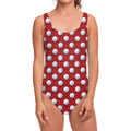 Red And White Volleyball Pattern Print One Piece Swimsuit