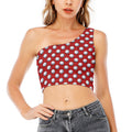 Red And White Volleyball Pattern Print One Shoulder Crop Top