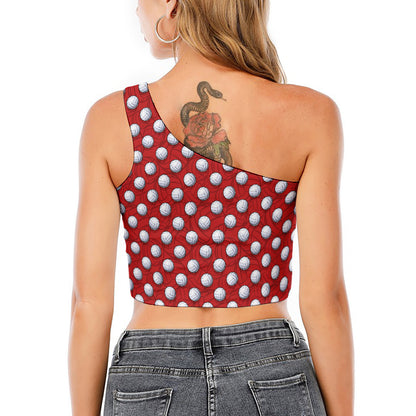 Red And White Volleyball Pattern Print One Shoulder Crop Top
