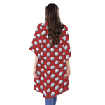 Red And White Volleyball Pattern Print Open Front Beach Cover Up