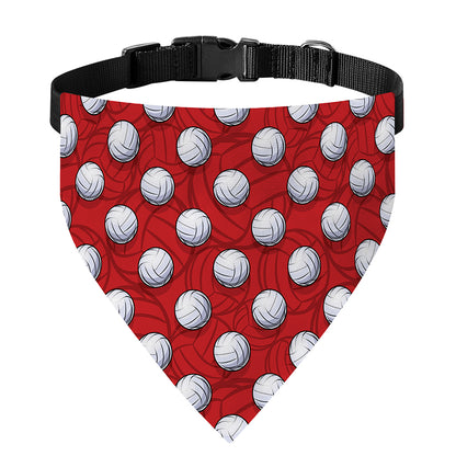 Red And White Volleyball Pattern Print Over The Collar Dog Bandana