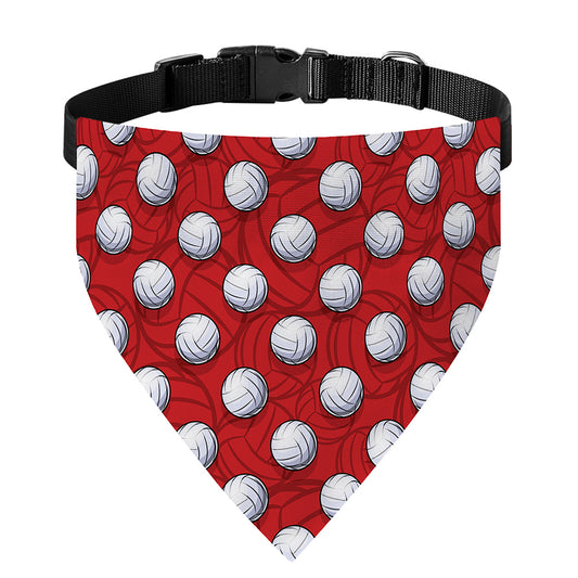 Red And White Volleyball Pattern Print Over The Collar Dog Bandana