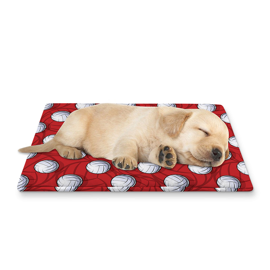 Red And White Volleyball Pattern Print Pet Cooling Mat Cover