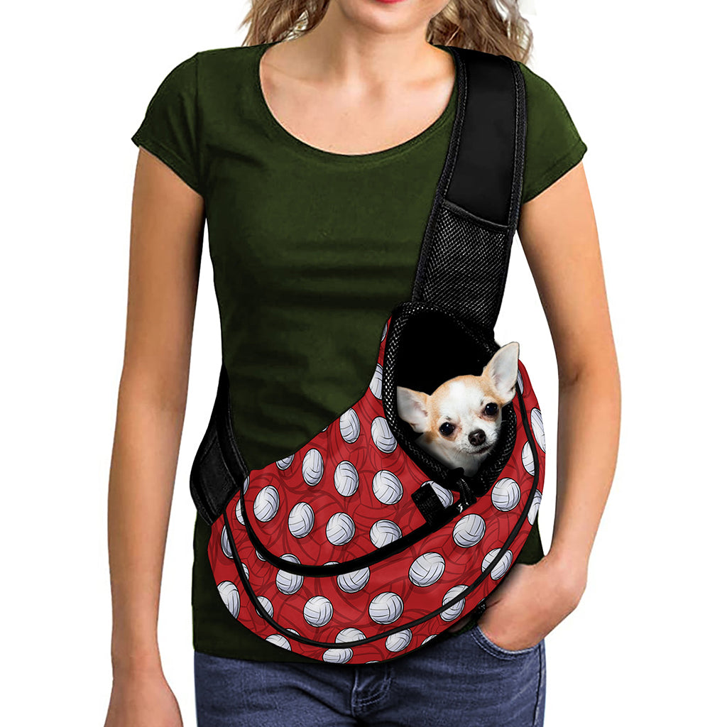 Red And White Volleyball Pattern Print Pet Sling Carrier
