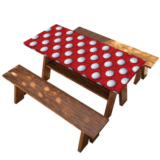 Red And White Volleyball Pattern Print Picnic Table Cover
