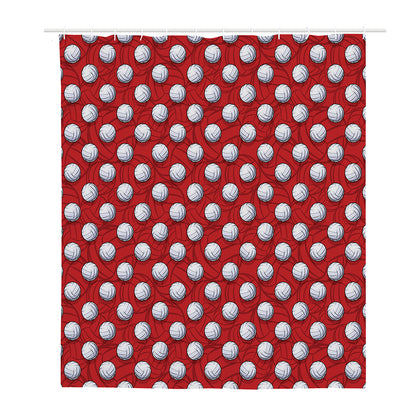 Red And White Volleyball Pattern Print Polyester Shower Curtain