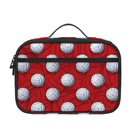 Red And White Volleyball Pattern Print Portable Lunch Bag