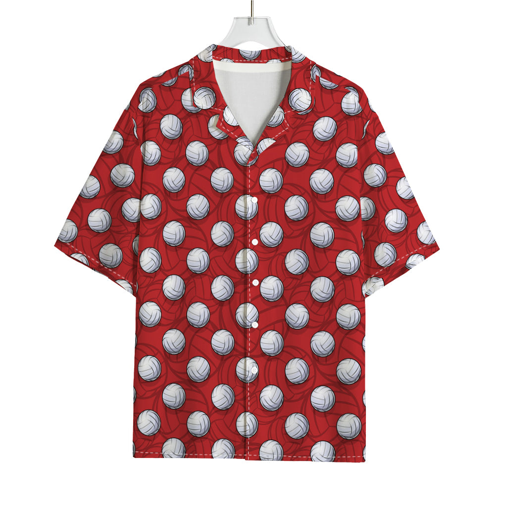 Red And White Volleyball Pattern Print Rayon Hawaiian Shirt