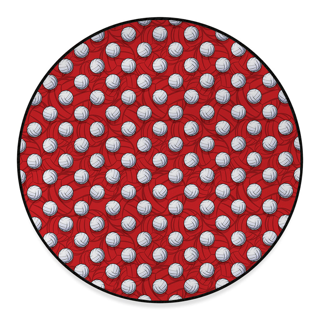 Red And White Volleyball Pattern Print Round Floor Mat