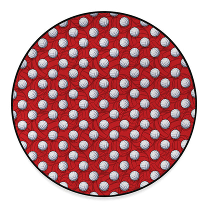 Red And White Volleyball Pattern Print Round Floor Mat