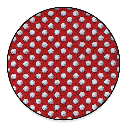 Red And White Volleyball Pattern Print Round Floor Mat