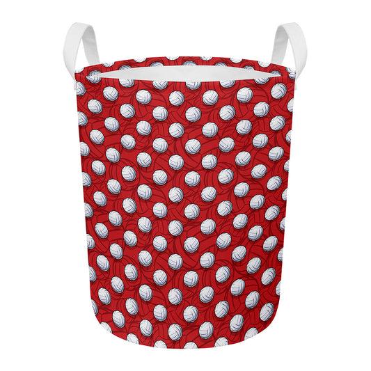 Red And White Volleyball Pattern Print Round Laundry Basket