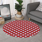 Red And White Volleyball Pattern Print Round Rug