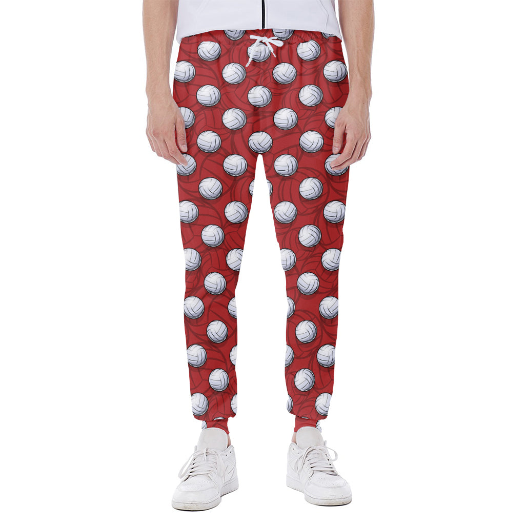 Red And White Volleyball Pattern Print Scuba Joggers