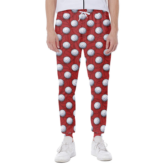 Red And White Volleyball Pattern Print Scuba Joggers