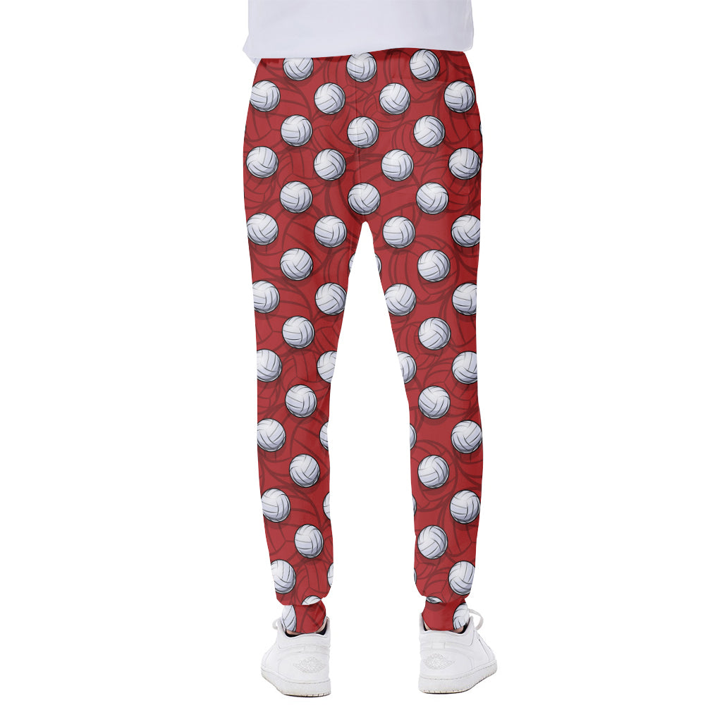 Red And White Volleyball Pattern Print Scuba Joggers