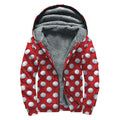 Red And White Volleyball Pattern Print Sherpa Lined Zip Up Hoodie