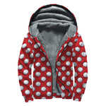 Red And White Volleyball Pattern Print Sherpa Lined Zip Up Hoodie