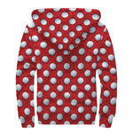 Red And White Volleyball Pattern Print Sherpa Lined Zip Up Hoodie