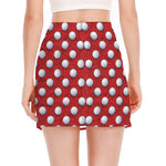 Red And White Volleyball Pattern Print Side Slit Mini Skirt