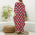 Red And White Volleyball Pattern Print Silk V-Neck Kaftan Dress
