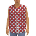 Red And White Volleyball Pattern Print Sleeveless Baseball Jersey