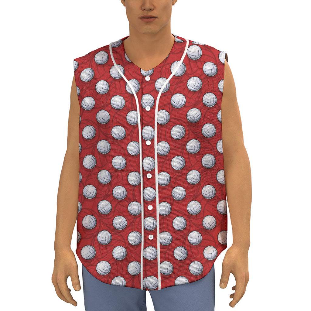 Red And White Volleyball Pattern Print Sleeveless Baseball Jersey