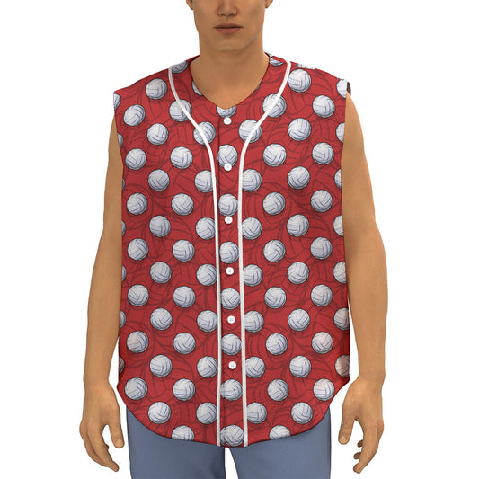Red And White Volleyball Pattern Print Sleeveless Baseball Jersey