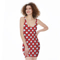 Red And White Volleyball Pattern Print Sleeveless Bodycon Dress