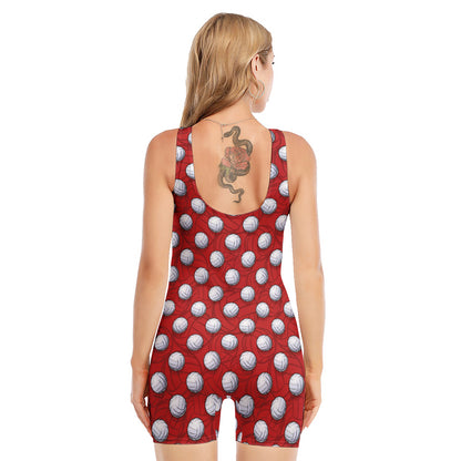Red And White Volleyball Pattern Print Sleeveless One Piece Swimsuit
