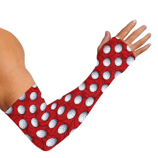 Red And White Volleyball Pattern Print Sun Protection Arm Sleeves