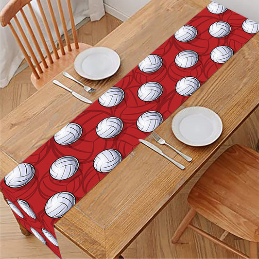 Red And White Volleyball Pattern Print Table Runner