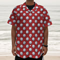 Red And White Volleyball Pattern Print Textured Short Sleeve Shirt