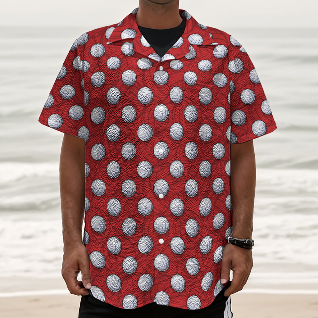 Red And White Volleyball Pattern Print Textured Short Sleeve Shirt
