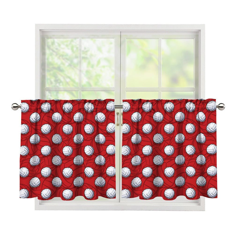 Red And White Volleyball Pattern Print Tier Curtains