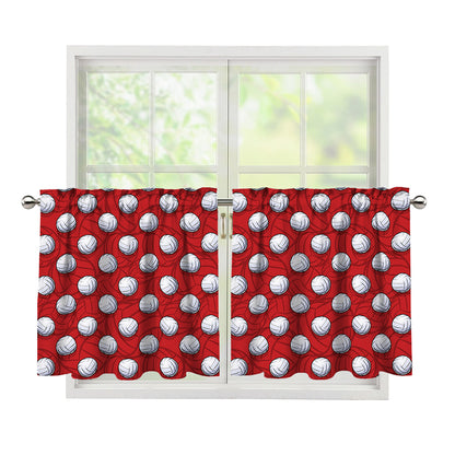 Red And White Volleyball Pattern Print Tier Curtains