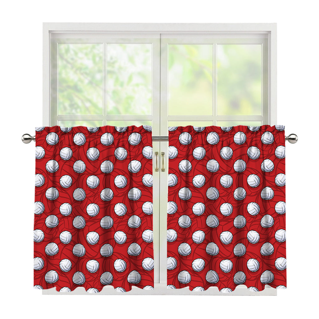 Red And White Volleyball Pattern Print Tier Curtains