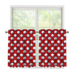 Red And White Volleyball Pattern Print Tier Curtains