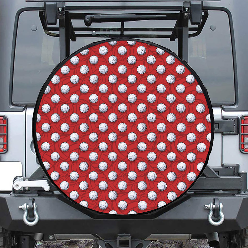 Red And White Volleyball Pattern Print Tire Cover
