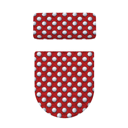 Red And White Volleyball Pattern Print Toilet Lid And Tank Cover Set