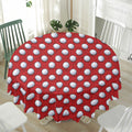 Red And White Volleyball Pattern Print Waterproof Round Tablecloth