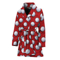 Red And White Volleyball Pattern Print Women's Bathrobe