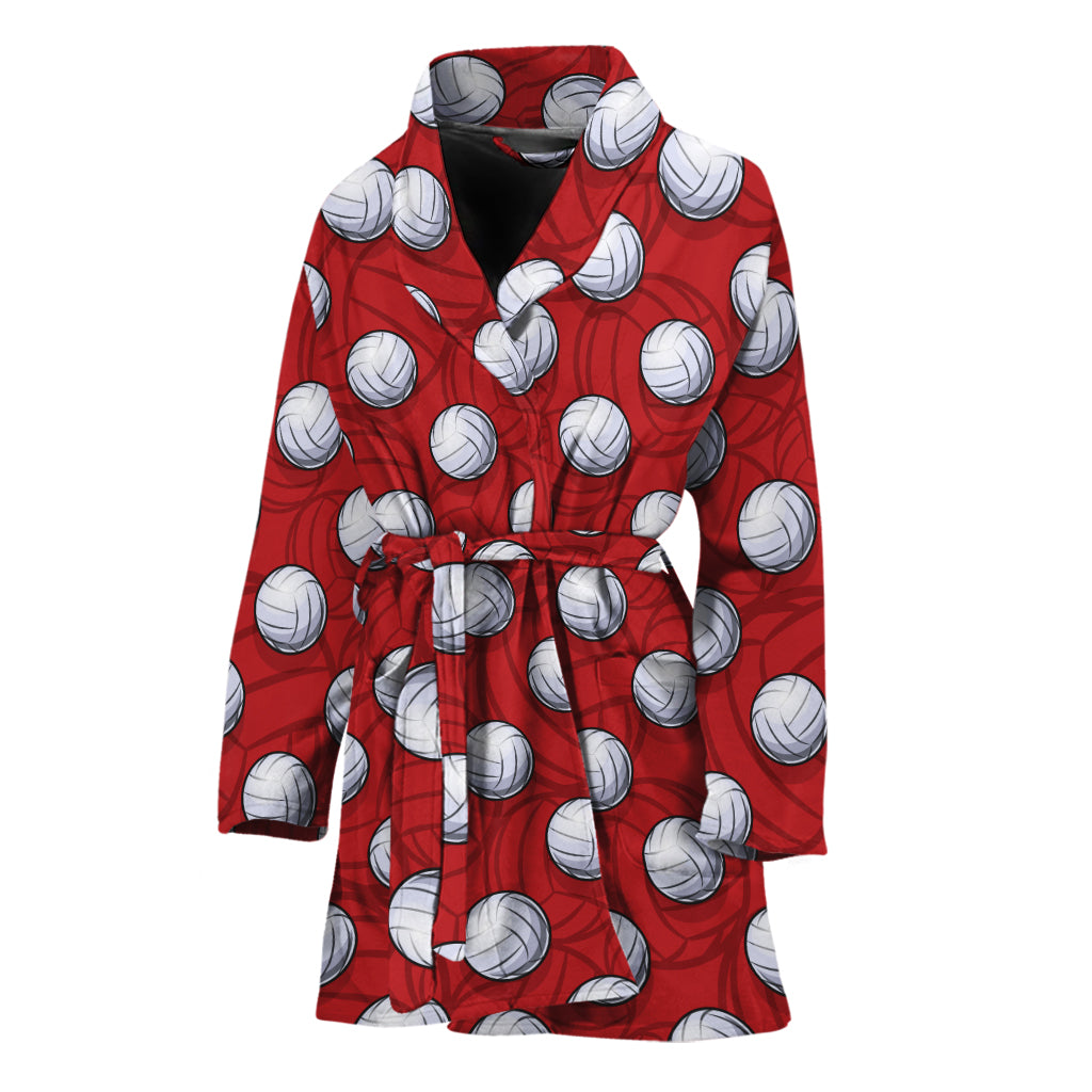 Red And White Volleyball Pattern Print Women's Bathrobe