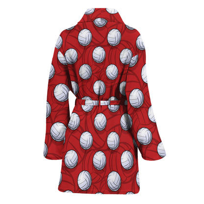Red And White Volleyball Pattern Print Women's Bathrobe